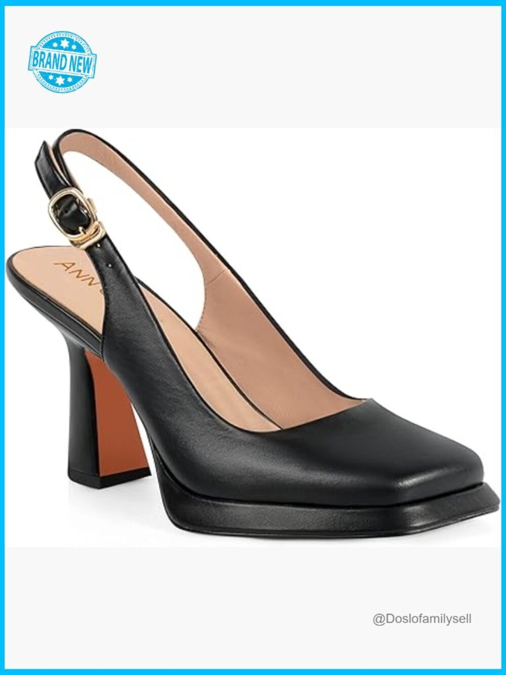 Platform Slingback High Heels Chunky Square Toe Pumps Adjustable Buckle